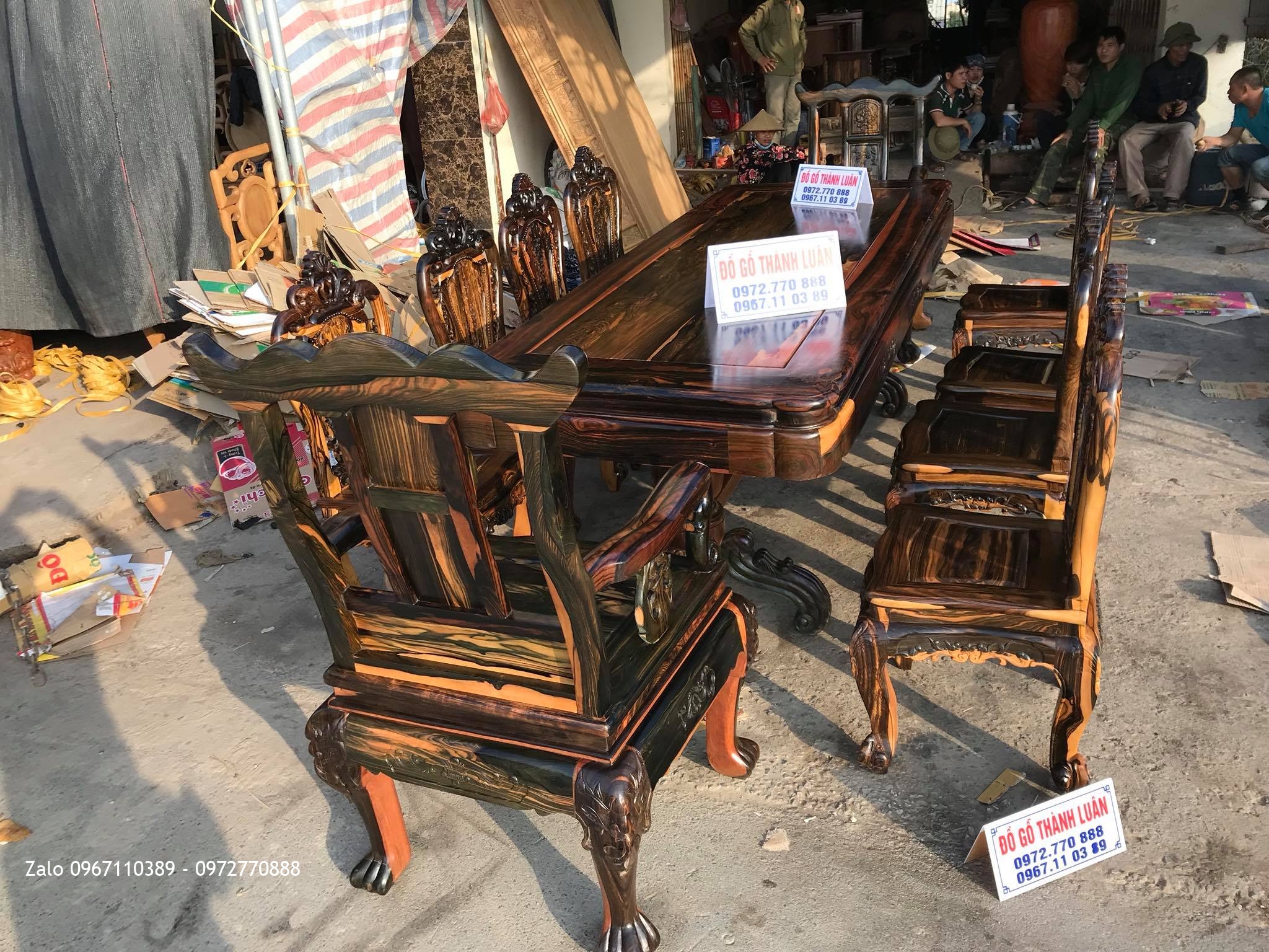 Bàn Ghế Ăn Gỗ Mun Mẫu Hoa Lan Tây VÍP, AC Tuấn- Lương.