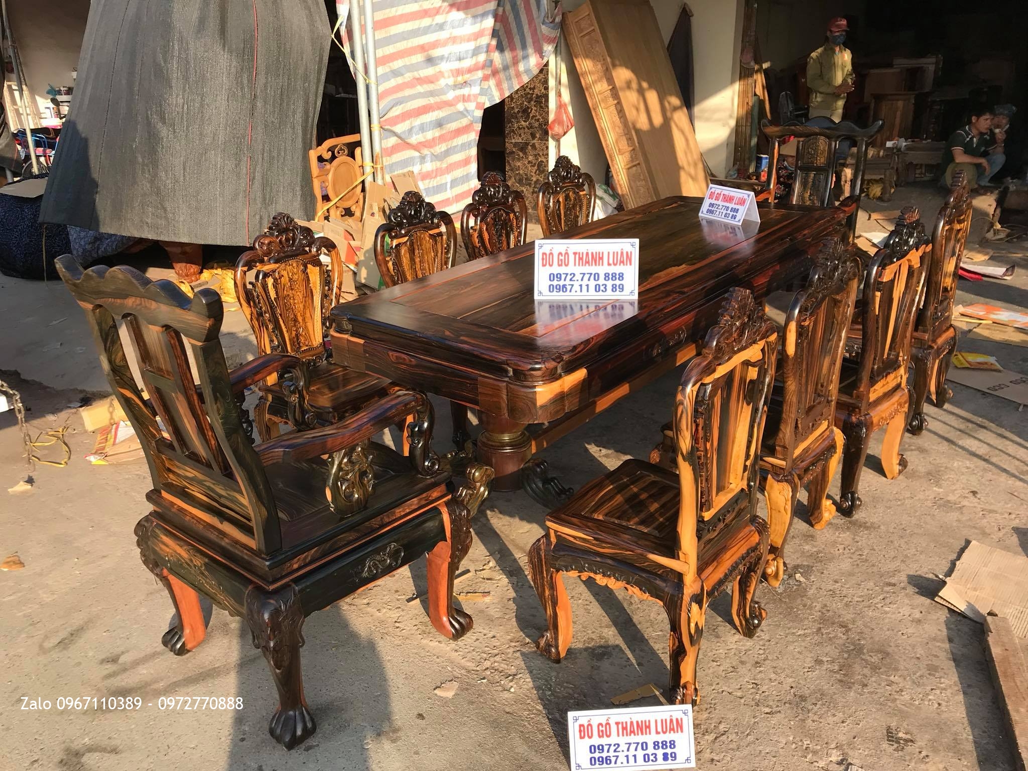 Bàn Ghế Ăn Gỗ Mun Mẫu Hoa Lan Tây VÍP, AC Tuấn- Lương.