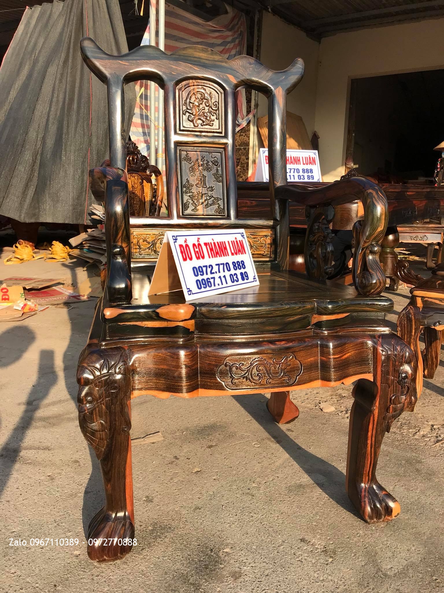 Bàn Ghế Ăn Gỗ Mun Mẫu Hoa Lan Tây VÍP, AC Tuấn- Lương.,