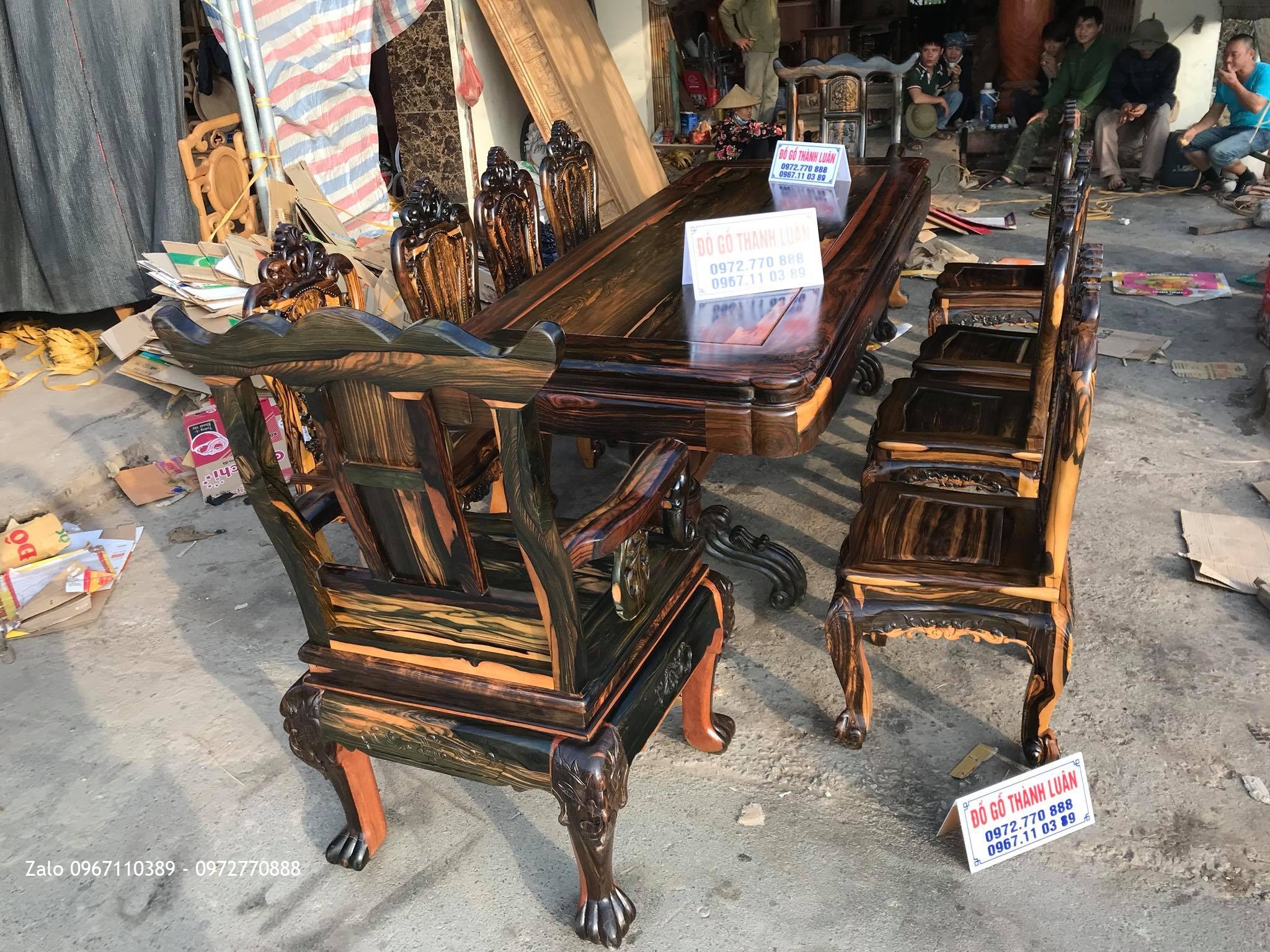 Bàn Ghế Ăn Gỗ Mun Mẫu Hoa Lan Tây VÍP, AC Tuấn- Lương..