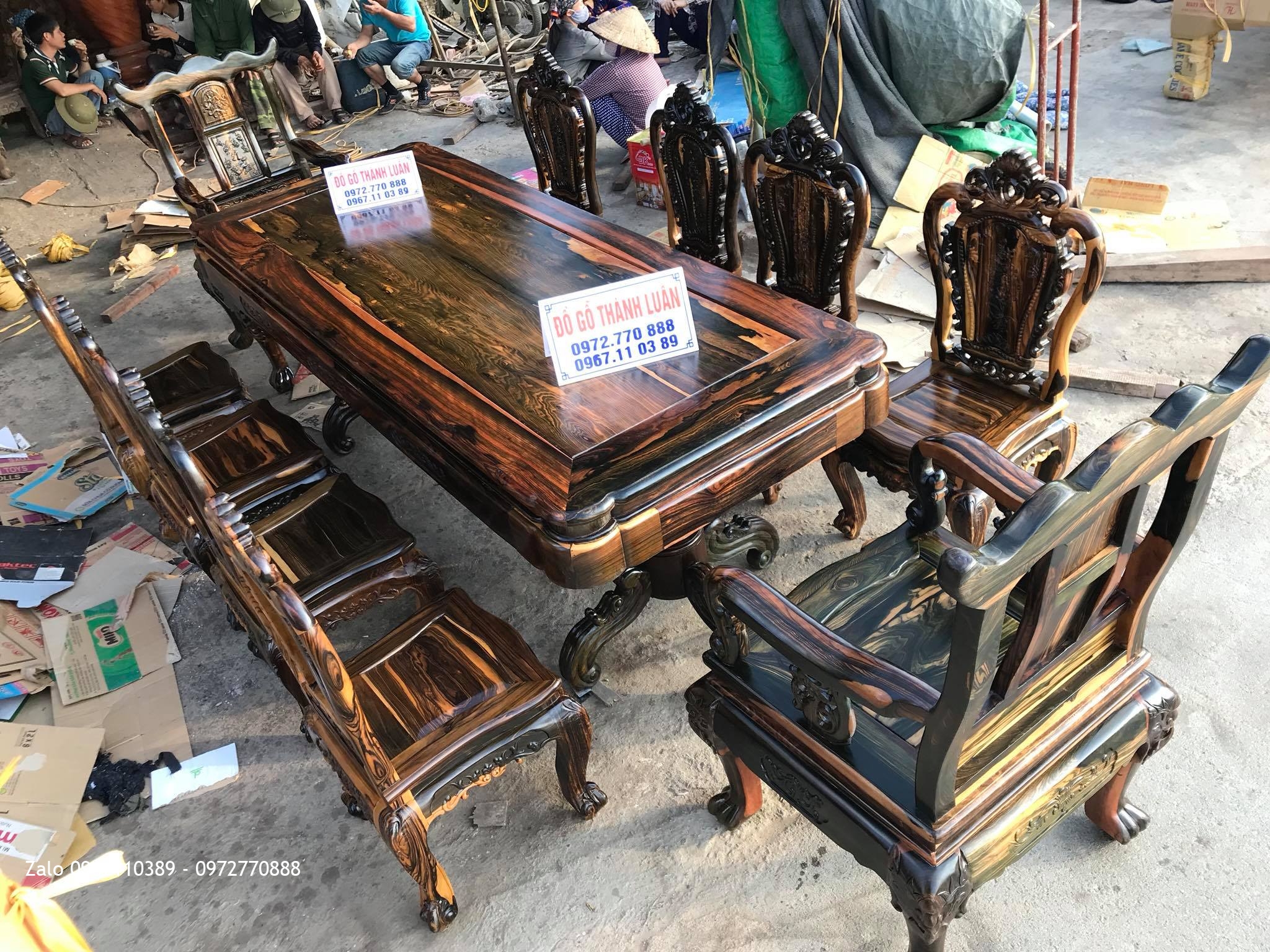 Bàn Ghế Ăn Gỗ Mun Mẫu Hoa Lan Tây VÍP, AC Tuấn- Lương: