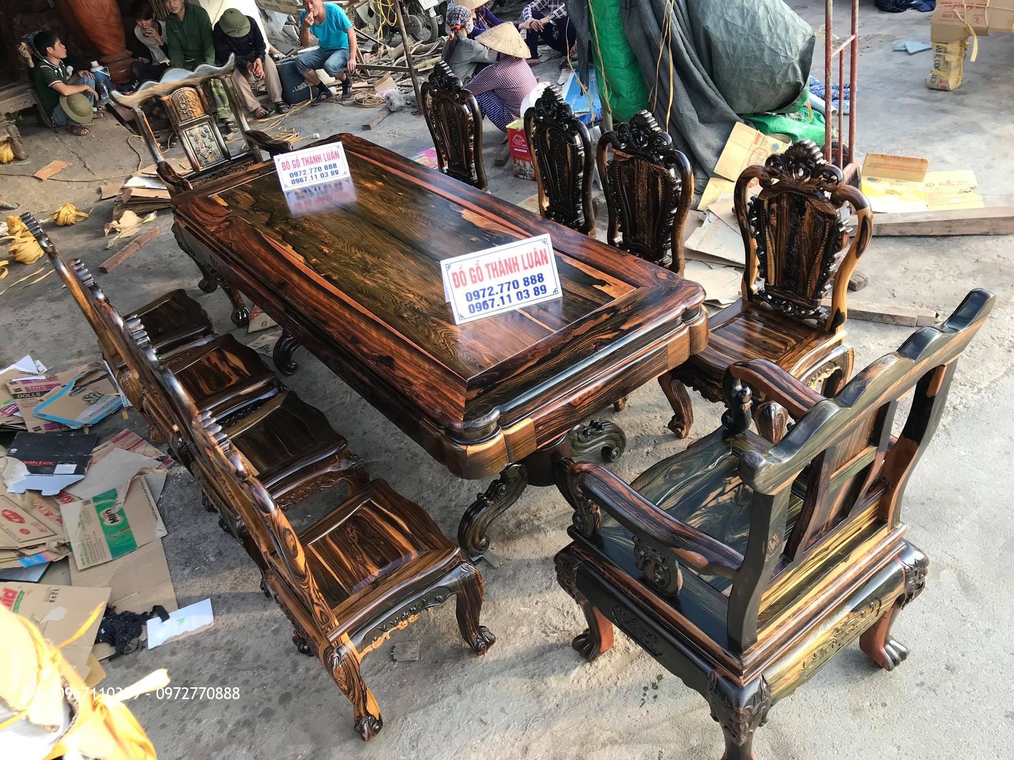 Bàn Ghế Ăn Gỗ Mun Mẫu Hoa Lan Tây VÍP, AC Tuấn- Lương: