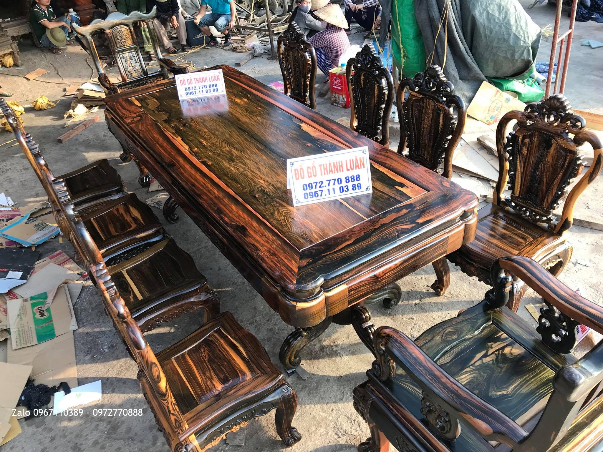 Bàn Ghế Ăn Gỗ Mun Mẫu Hoa Lan Tây VÍP, AC Tuấn- Lương::