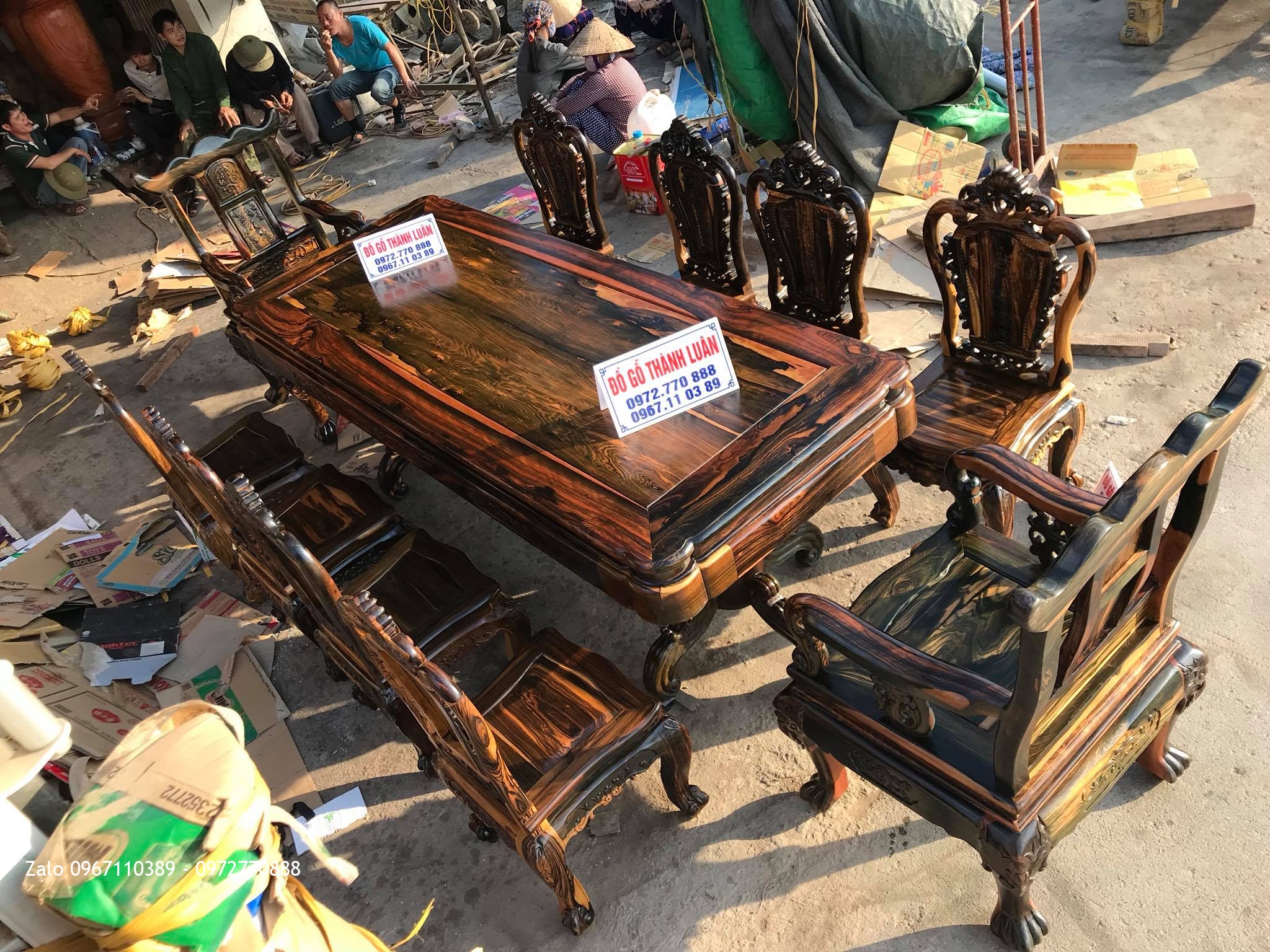 Bàn Ghế Ăn Gỗ Mun Mẫu Hoa Lan Tây VÍP, AC Tuấn- Lương::