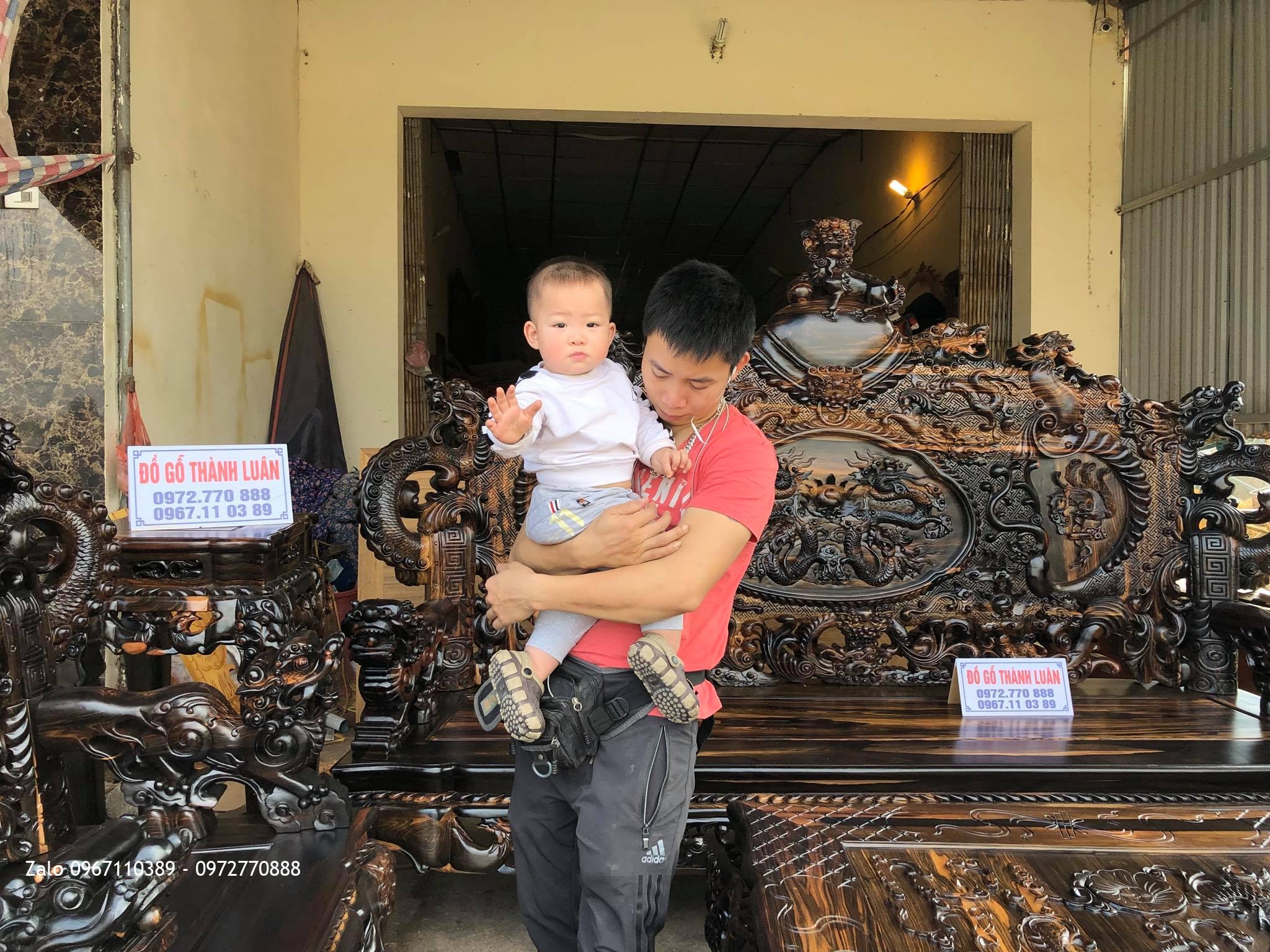 Bộ Bàn Ghế Đỉnh Rồng Gỗ Mun Gồm 12 Món, AC Tuấn Lương Bình Phước,