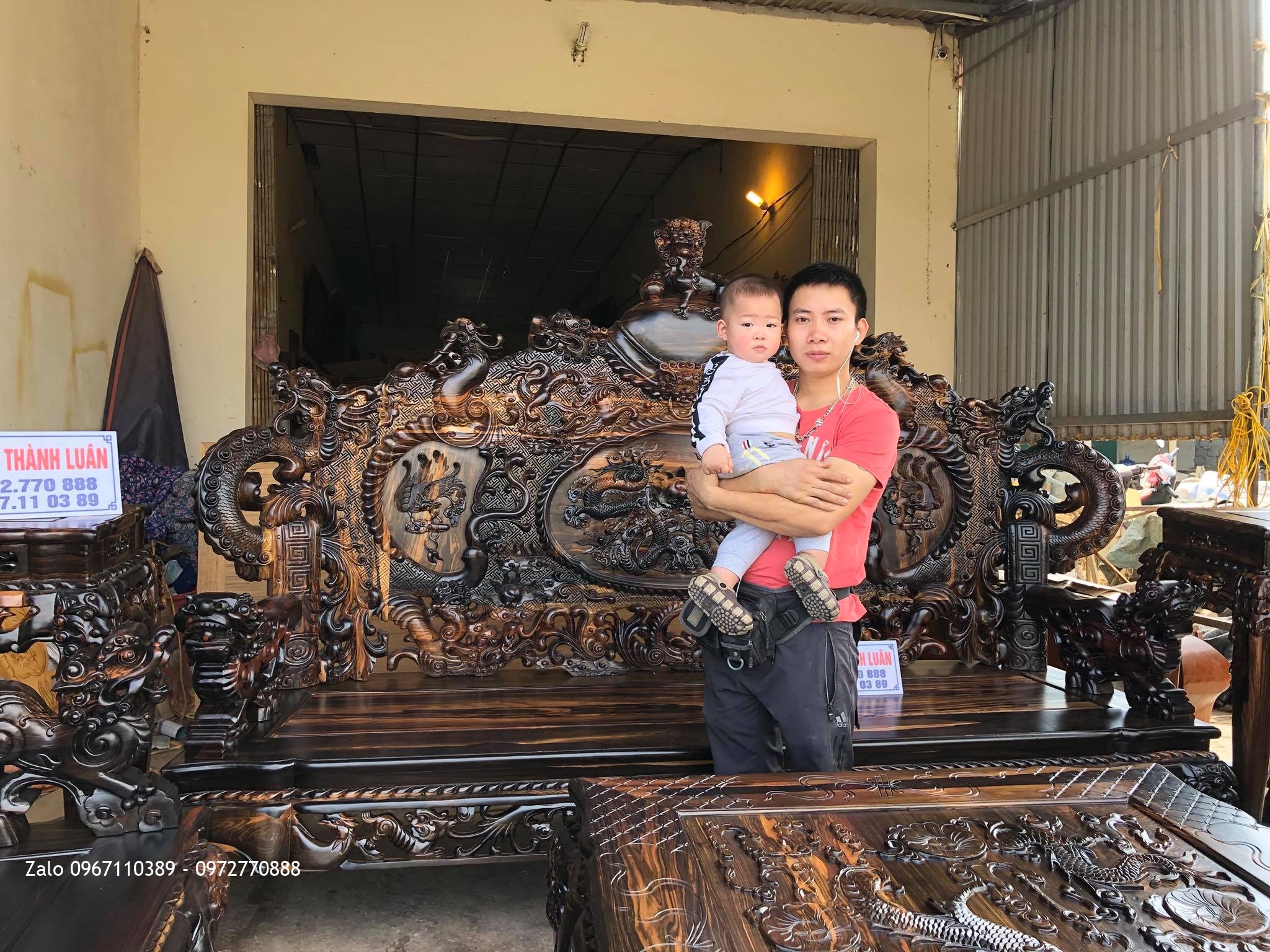 Bộ Bàn Ghế Đỉnh Rồng Gỗ Mun Gồm 12 Món, AC Tuấn Lương Bình Phước,,