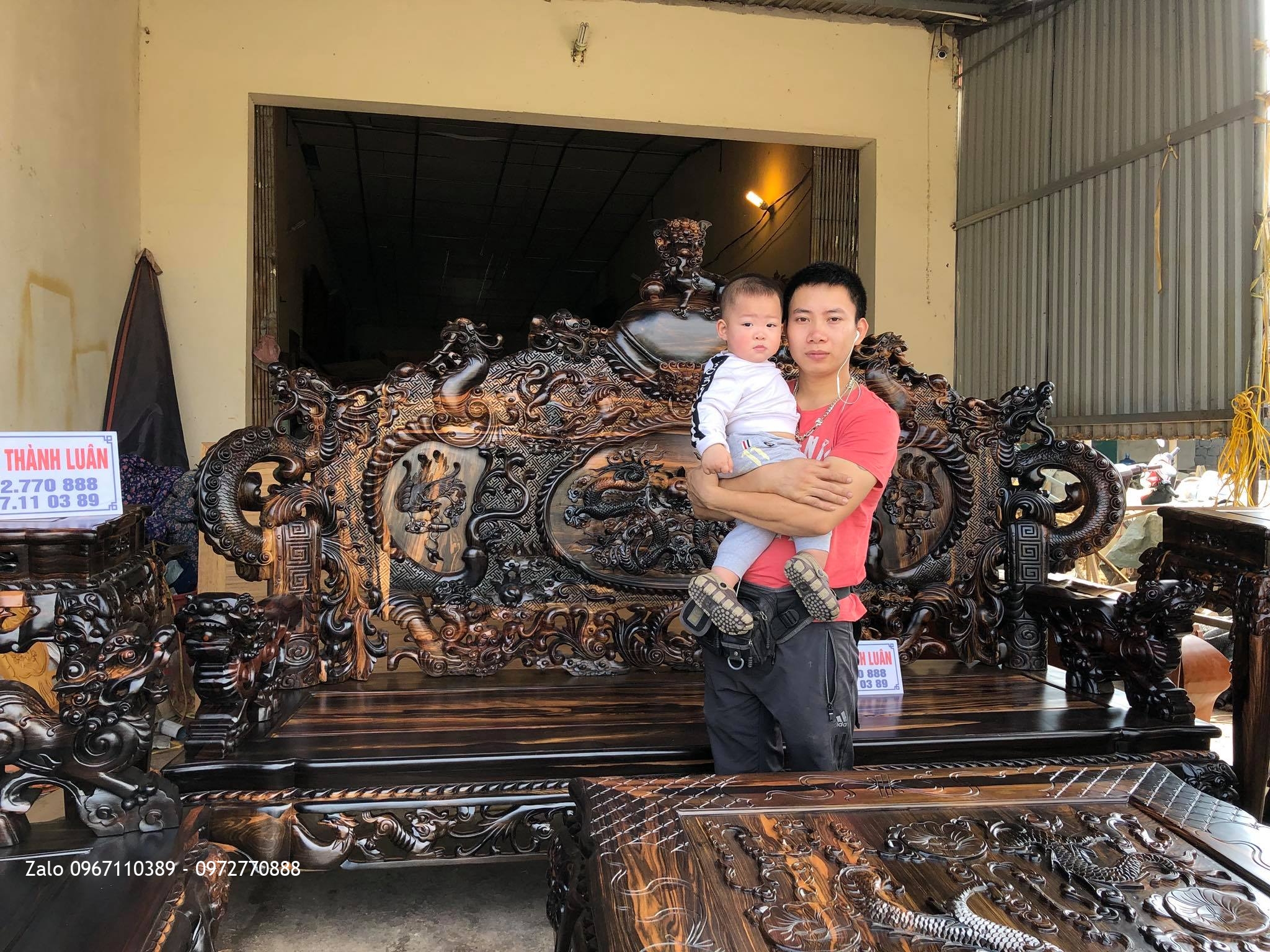 Bộ Bàn Ghế Đỉnh Rồng Gỗ Mun Gồm 12 Món, AC Tuấn Lương Bình Phước,,