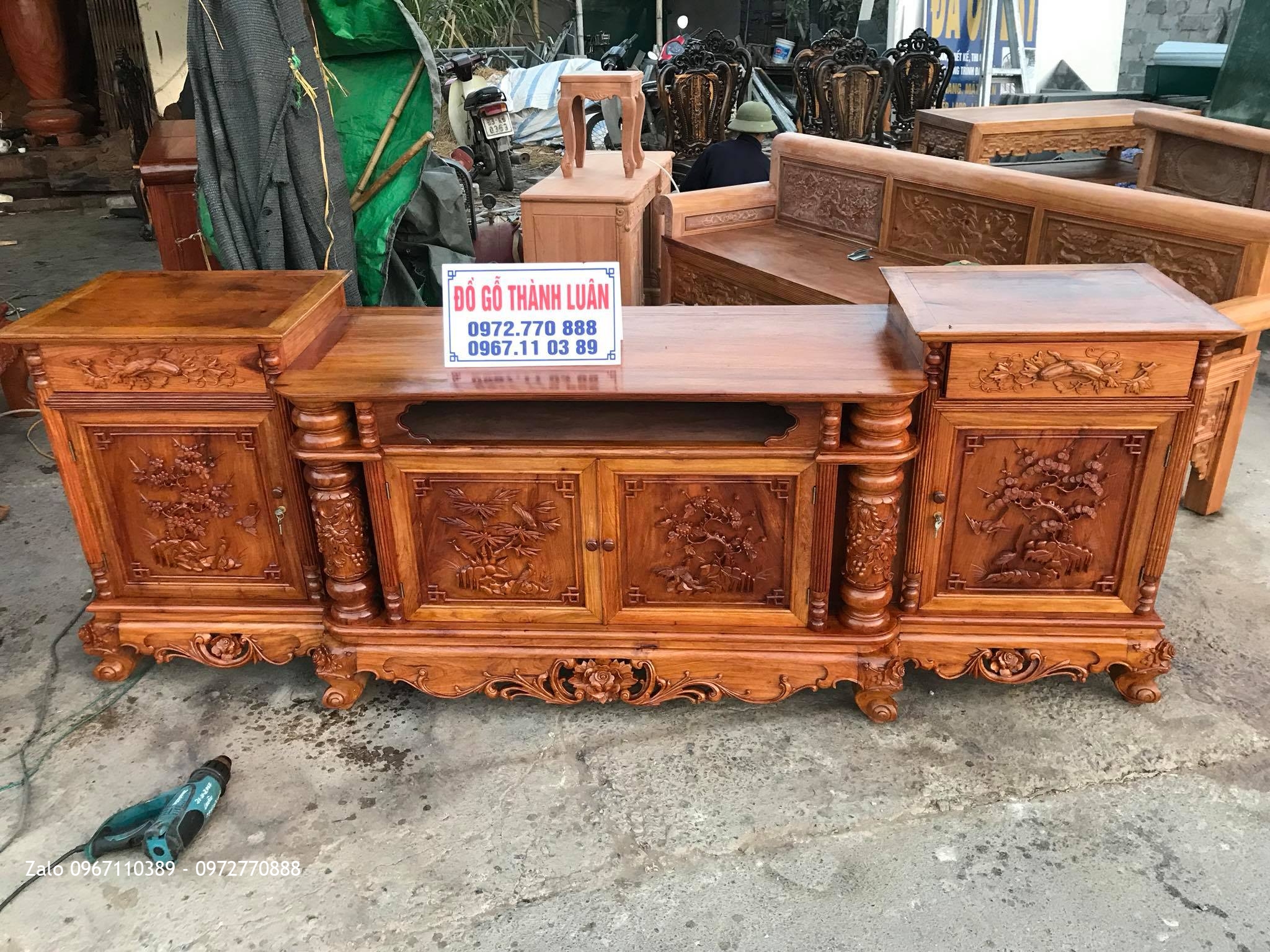 Bộ Bàn Ghế Minh Nghê Gỗ Hương, Kệ Tivi. A Đông Nha Trang,