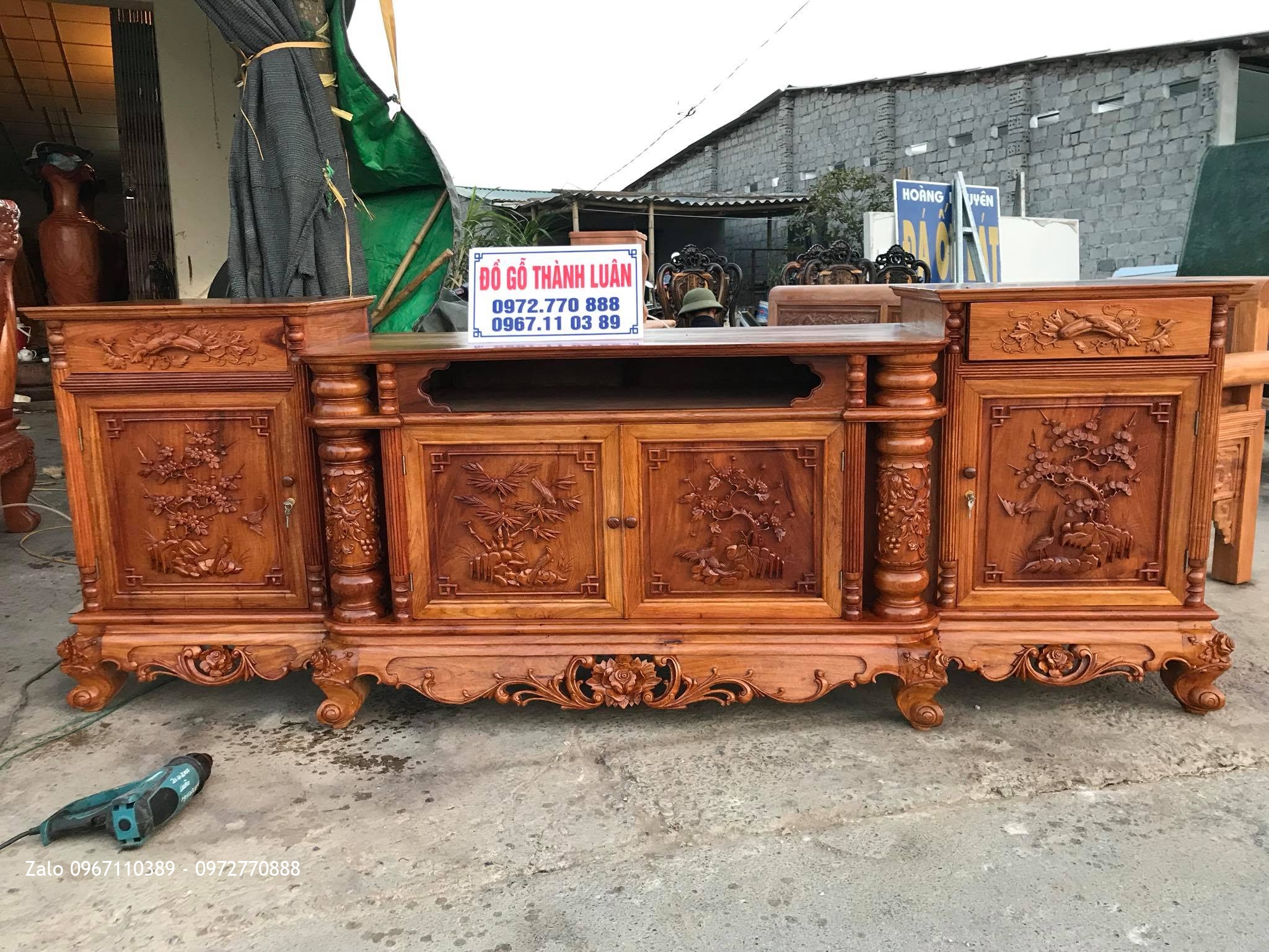 Bộ Bàn Ghế Minh Nghê Gỗ Hương, Kệ Tivi. A Đông Nha Trang,