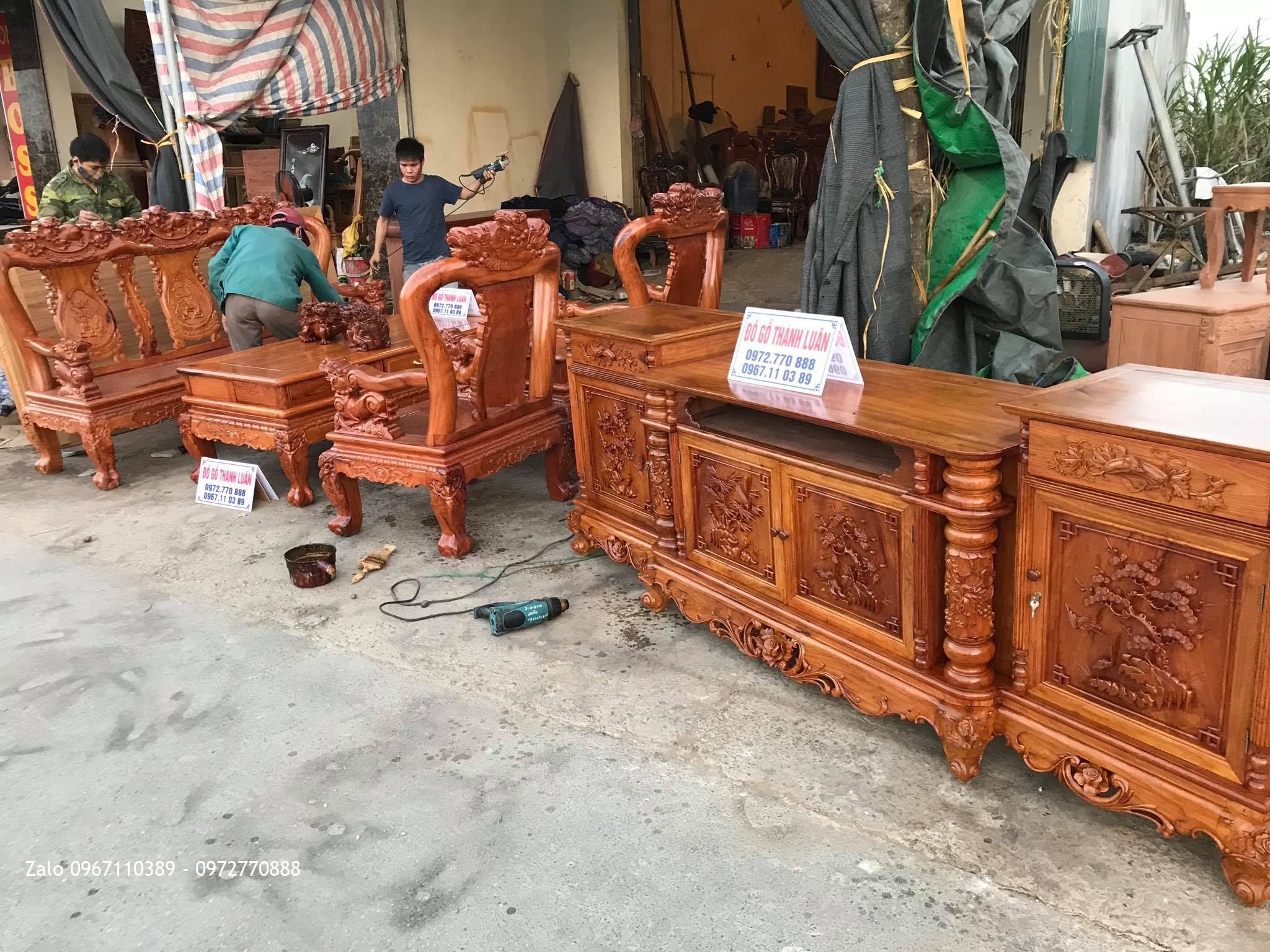 Bộ Bàn Ghế Minh Nghê Gỗ Hương, Kệ Tivi. A Đông Nha Trang,