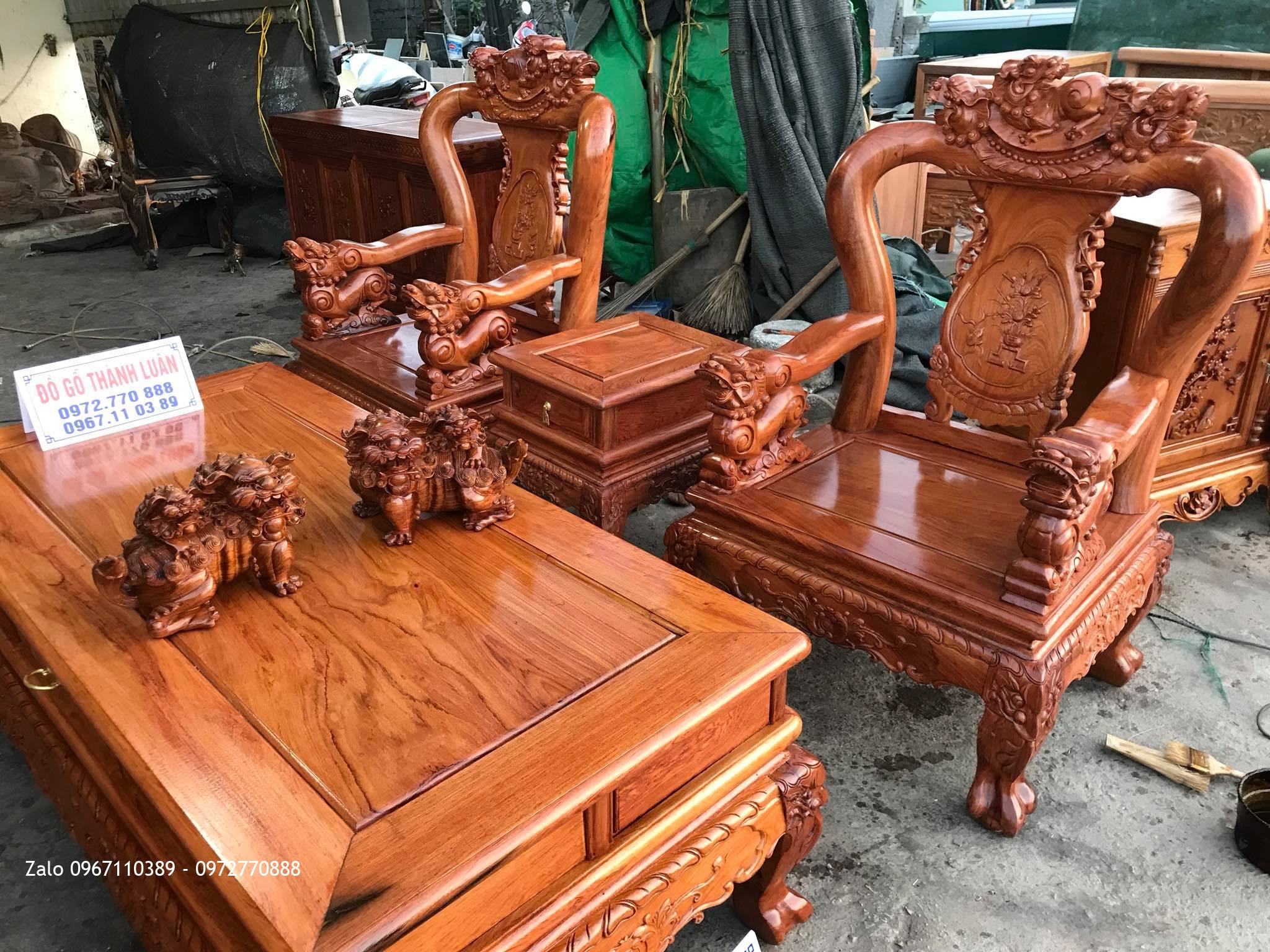 Bộ Bàn Ghế Minh Nghê Gỗ Hương, Kệ Tivi. A Đông Nha Trang.