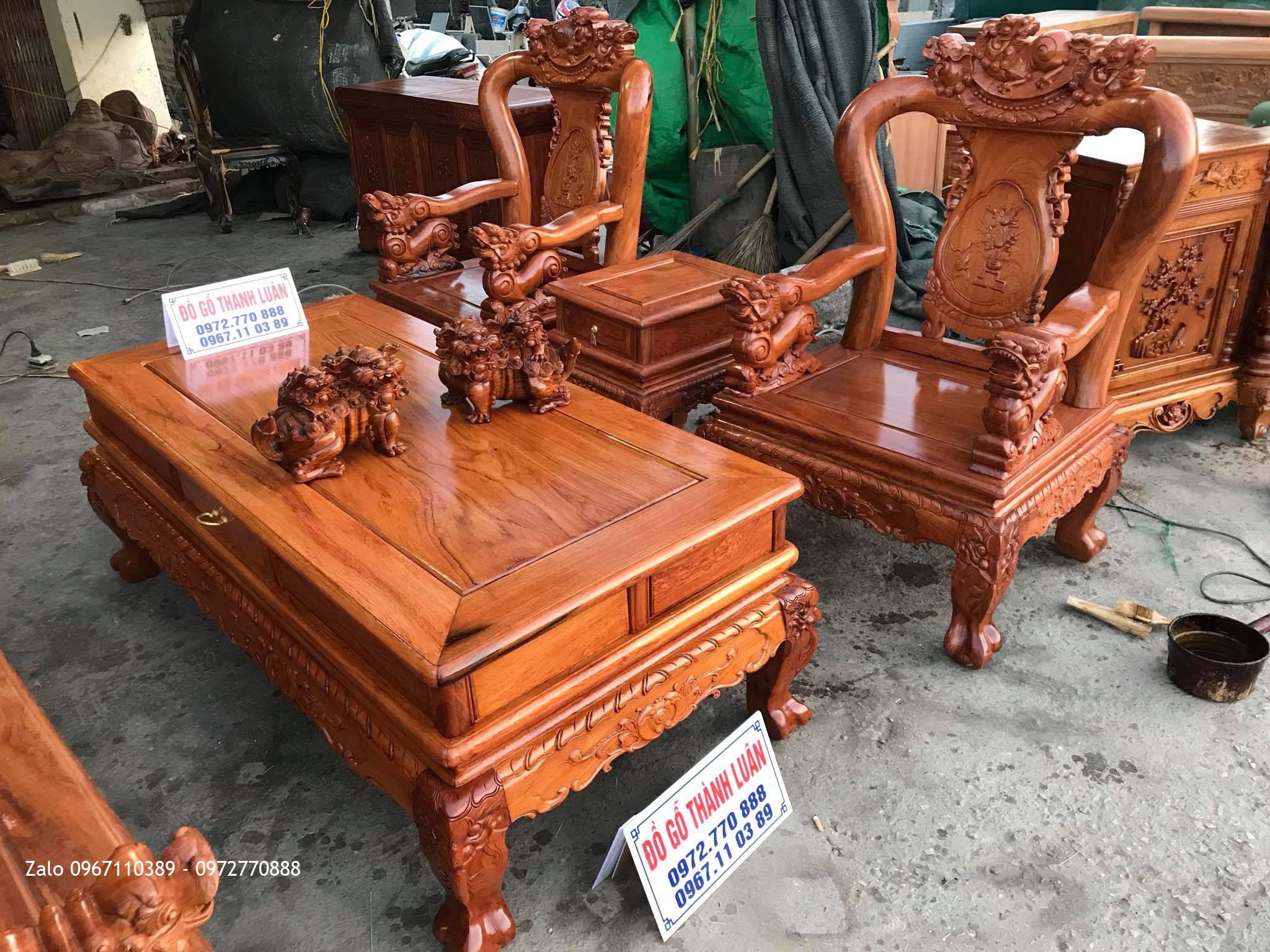 Bộ Bàn Ghế Minh Nghê Gỗ Hương, Kệ Tivi. A Đông Nha Trang.