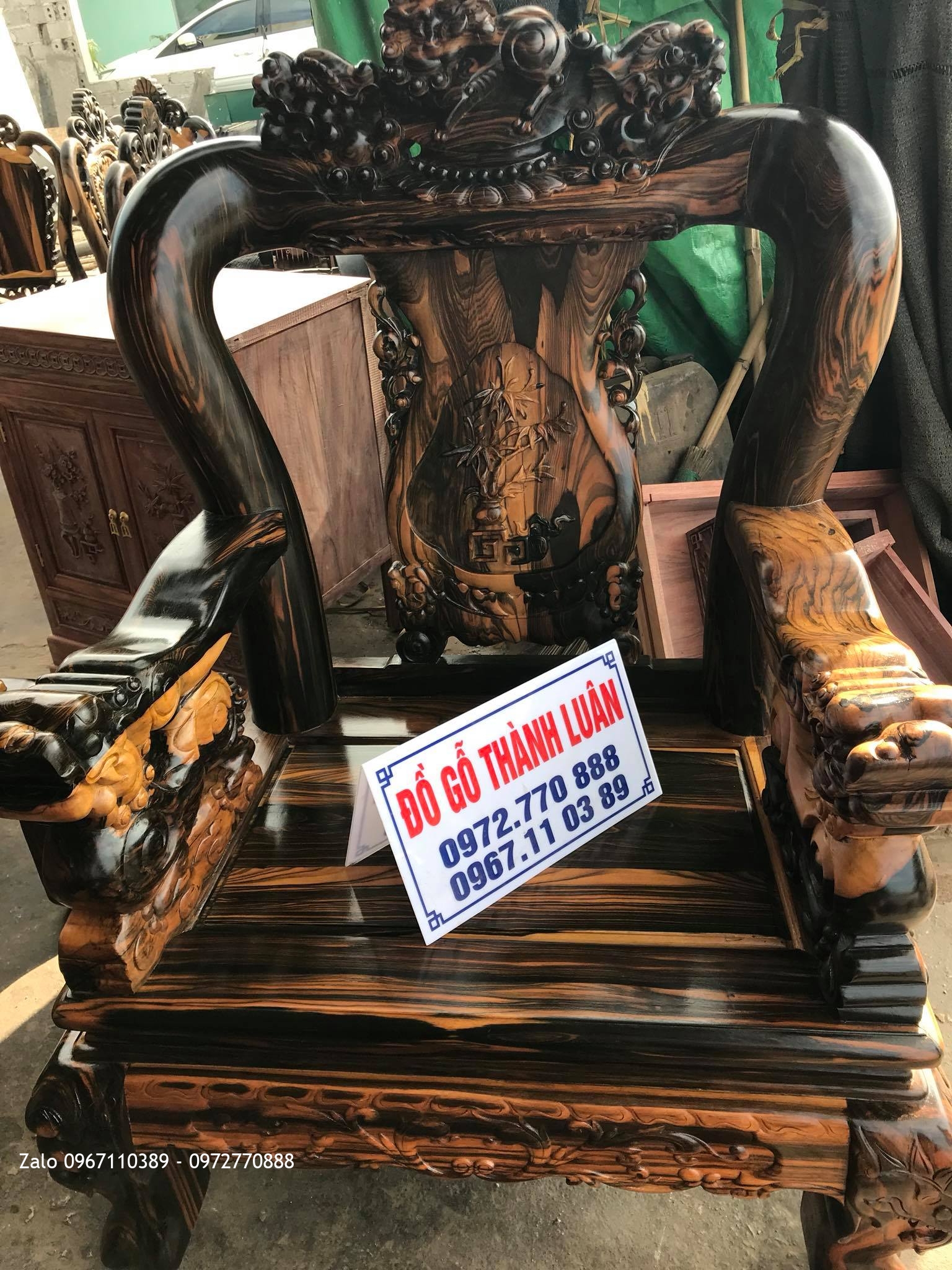 Bộ Bàn Ghế Minh Quốc Nghê Gỗ Mun Cộ 12 Gồm 10 Món. Chú Hải Kim Thành Hải Dương,