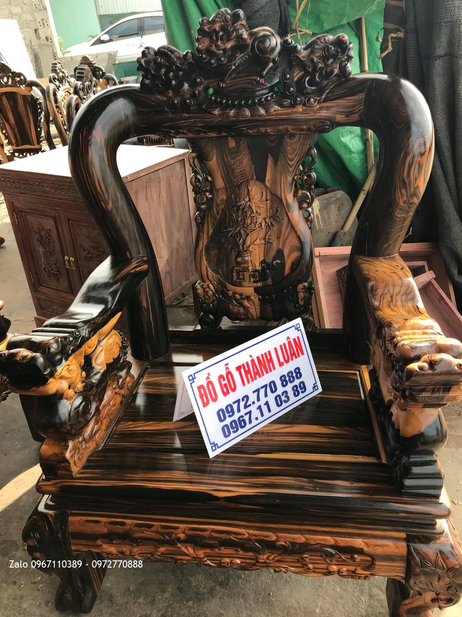 Bộ Bàn Ghế Minh Quốc Nghê Gỗ Mun Cộ 12 Gồm 10 Món. Chú Hải Kim Thành Hải Dương,