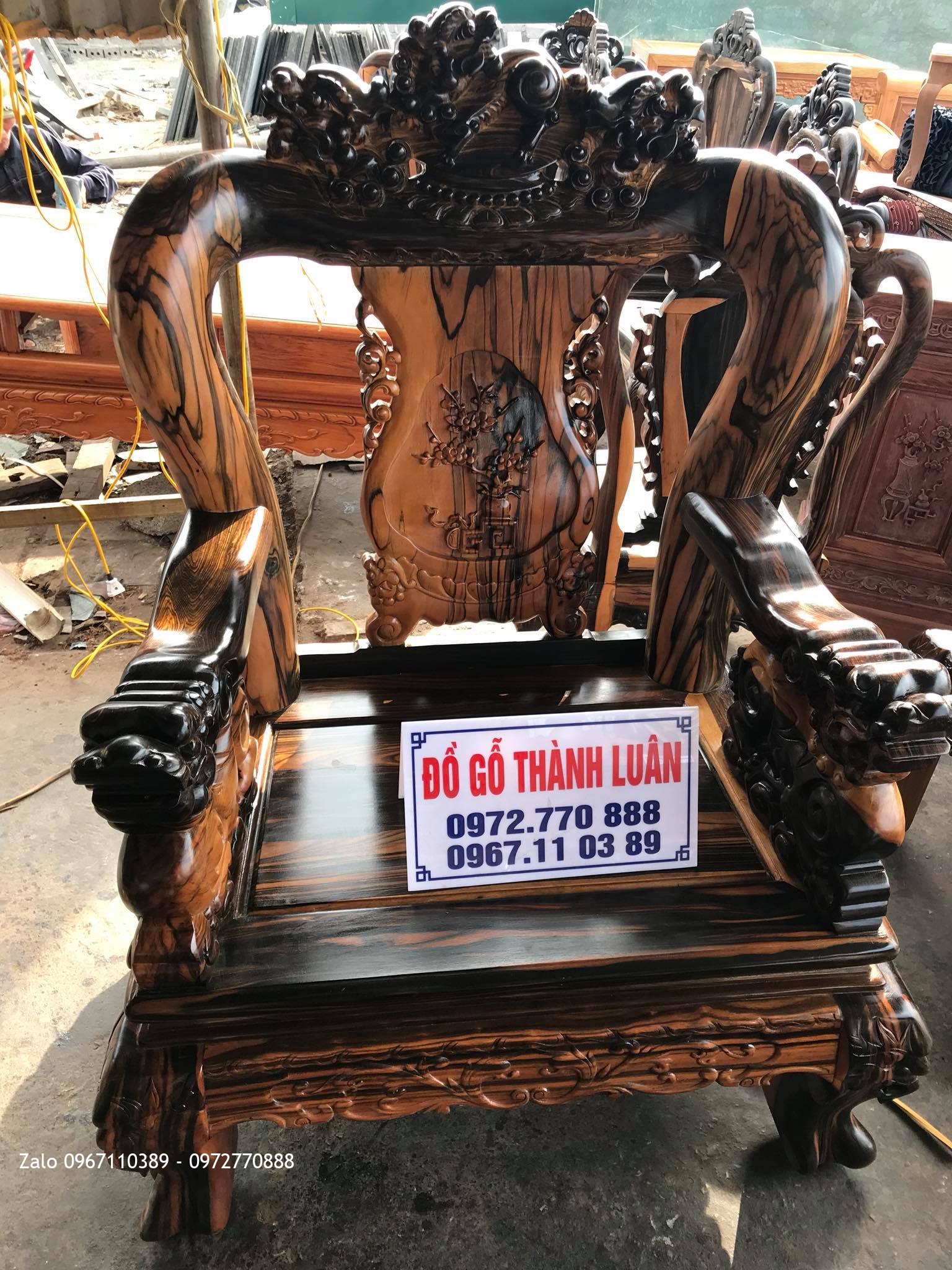 Bộ Bàn Ghế Minh Quốc Nghê Gỗ Mun Cộ 12 Gồm 10 Món. Chú Hải Kim Thành Hải Dương,