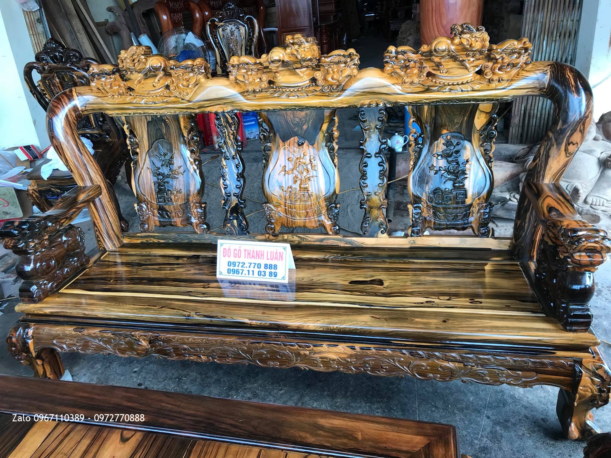 Bộ Bàn Ghế Minh Quốc Nghê Gỗ Mun Cộ 12 Gồm 10 Món. Chú Hải Kim Thành Hải Dương,