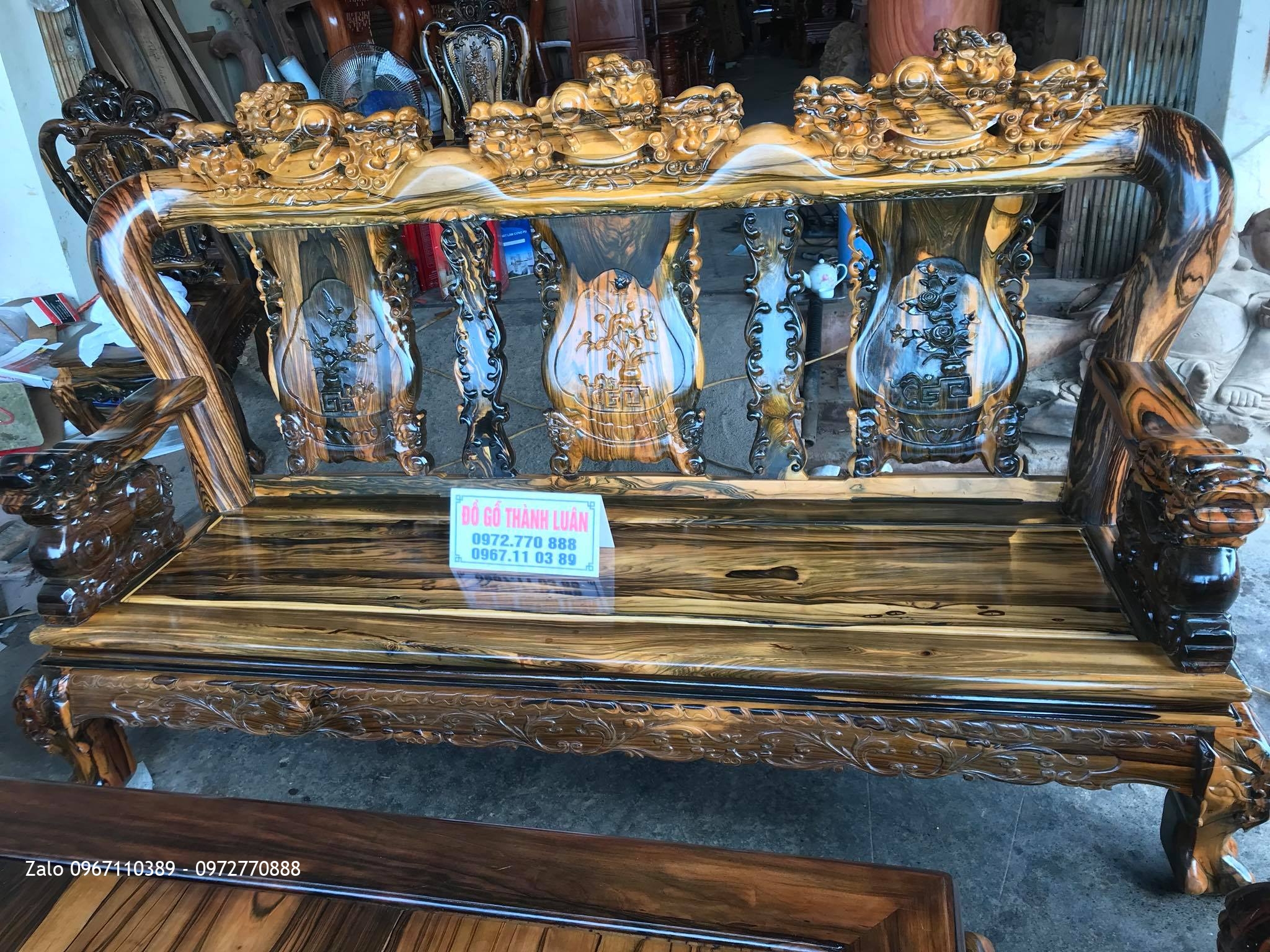 Bộ Bàn Ghế Minh Quốc Nghê Gỗ Mun Cộ 12 Gồm 10 Món. Chú Hải Kim Thành Hải Dương,,