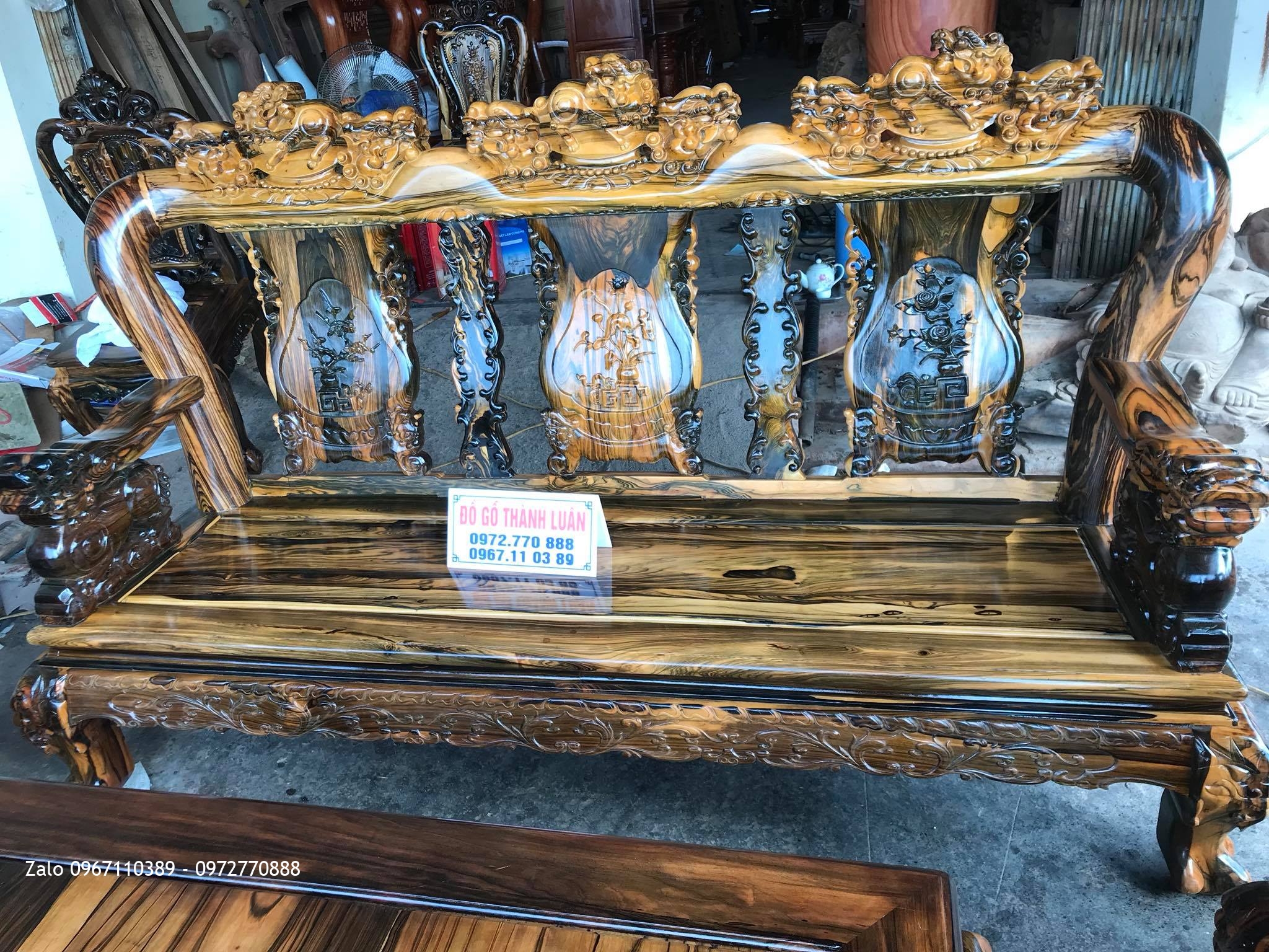 Bộ Bàn Ghế Minh Quốc Nghê Gỗ Mun Cộ 12 Gồm 10 Món. Chú Hải Kim Thành Hải Dương..