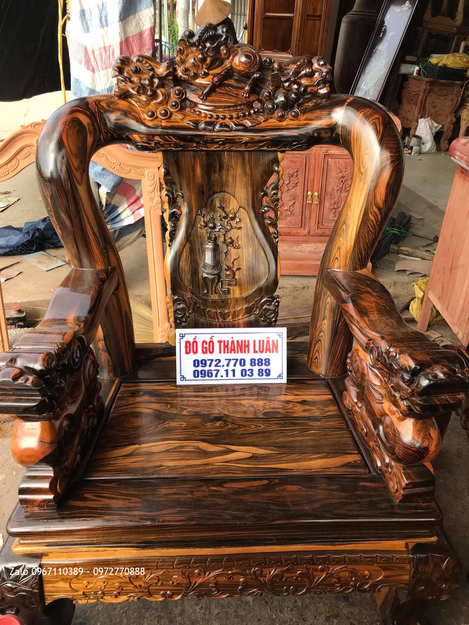 Bộ Bàn Ghế Minh Quốc Nghê Gỗ Mun Cộ 12 Gồm 10 Món. Chú Hải Kim Thành Hải Dương::