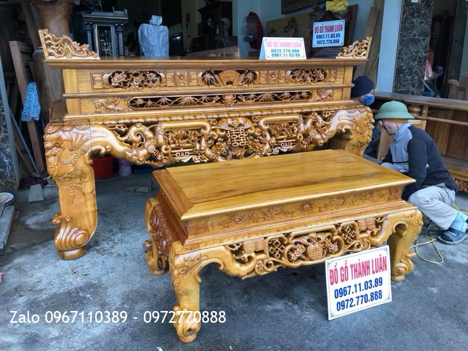 Sập Thờ Ngũ Phúc Kim Tiền Gỗ Gụ. Chú Trung Đông Anh Hà Nội.