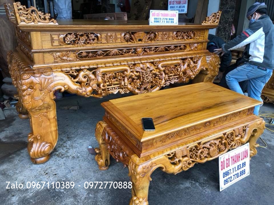 Sập Thờ Ngũ Phúc Kim Tiền Gỗ Gụ. Chú Trung Đông Anh Hà Nội.