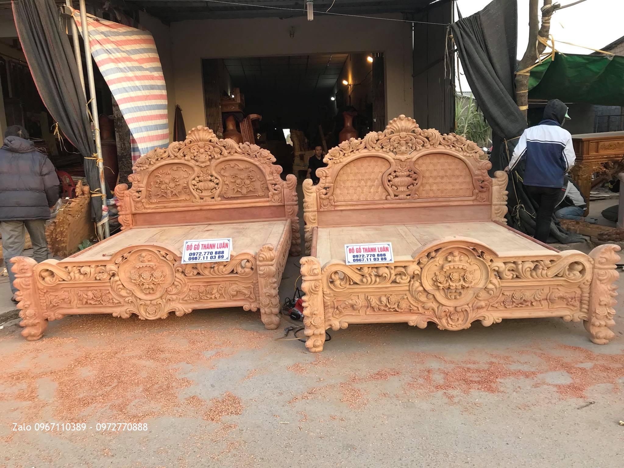 Xong 2 Giường Hồng Lu-i Gỗ Hương Đỏ Lào SIÊU VÍP