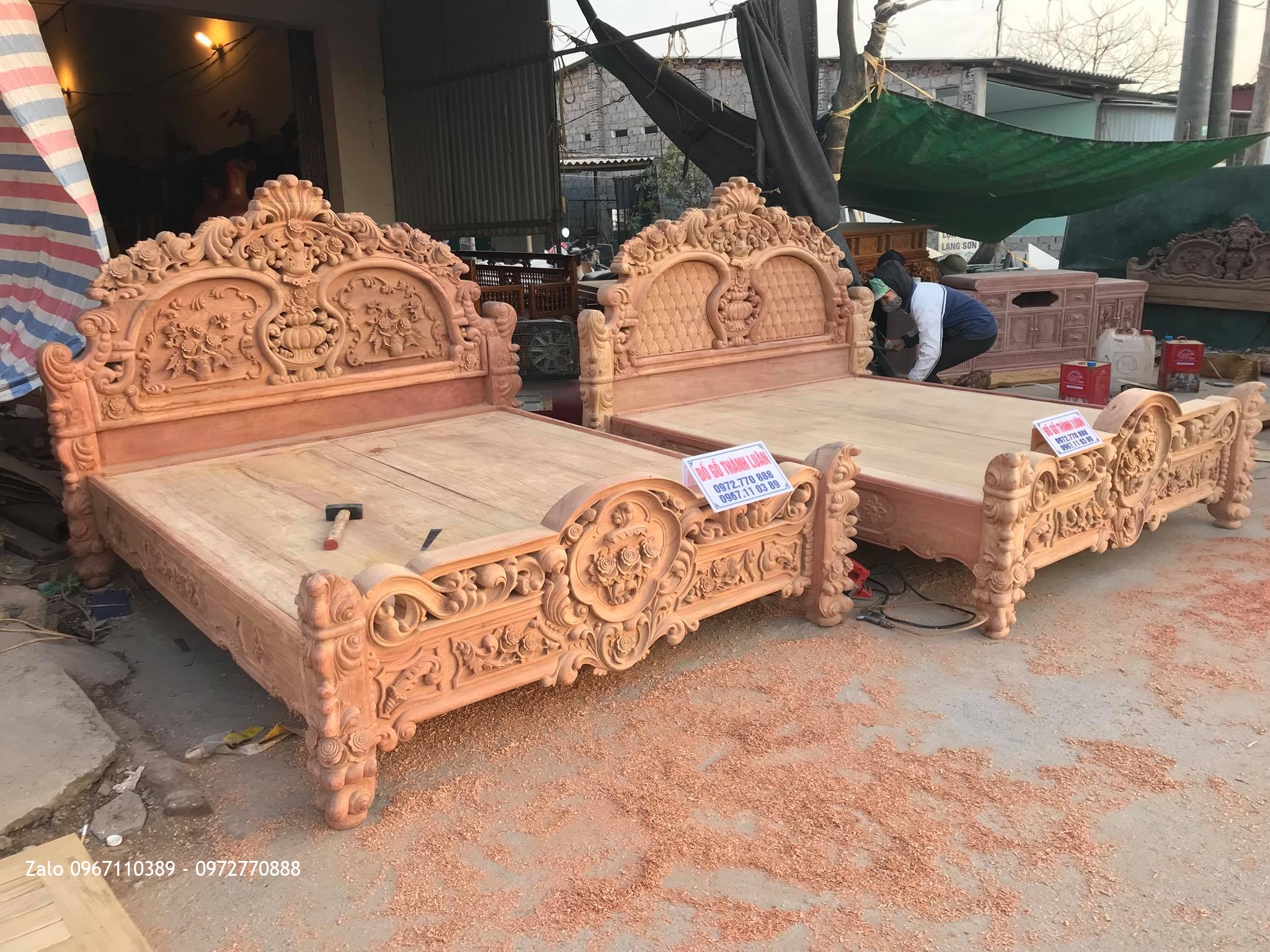 Xong 2 Giường Hồng Lu-i Gỗ Hương Đỏ Lào SIÊU VÍP.