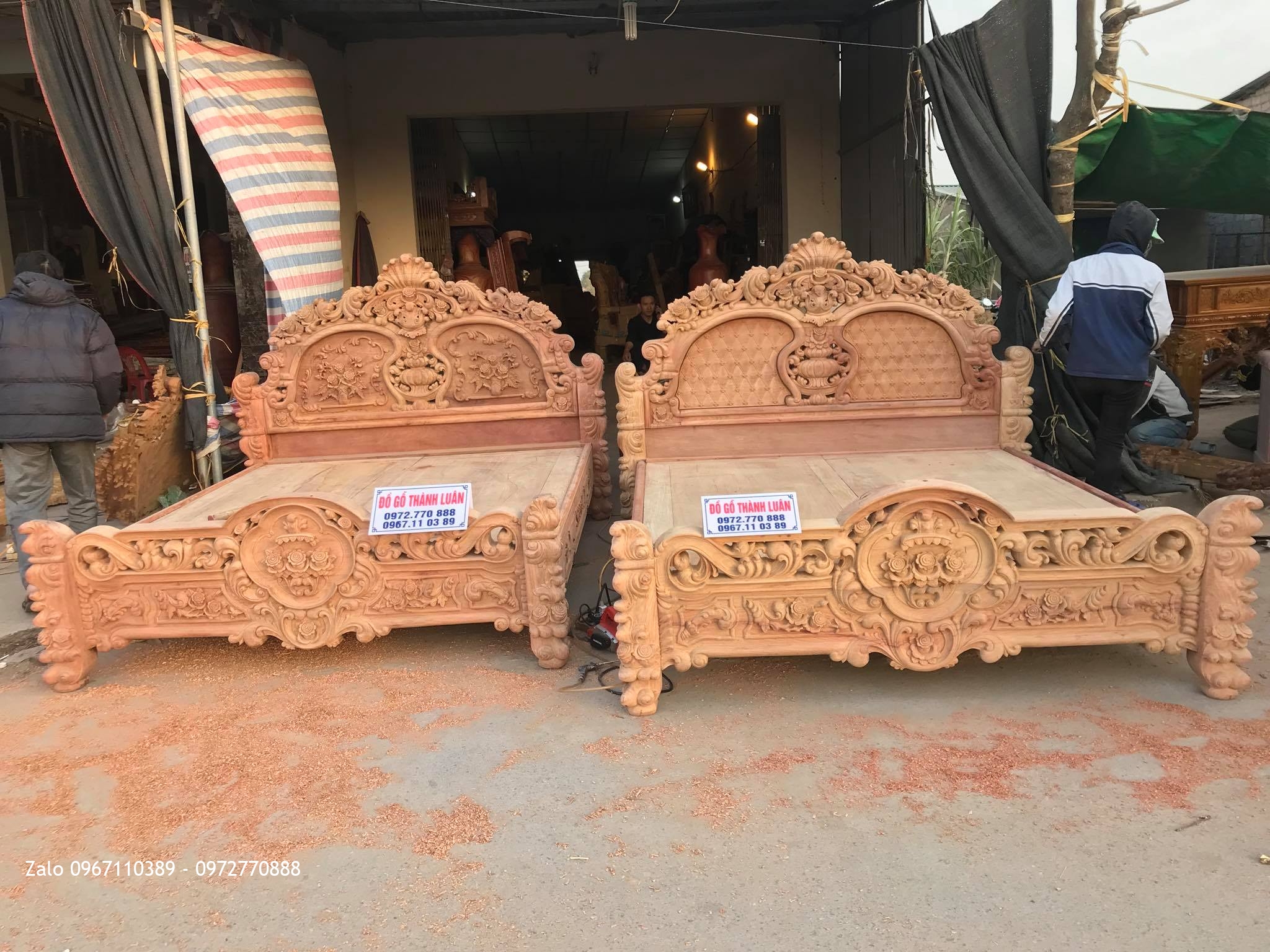 Xong 2 Giường Hồng Lu-i Gỗ Hương Đỏ Lào SIÊU VÍP.