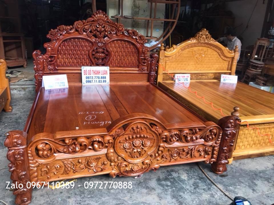 3 Giường Hồng Lu Uy Gỗ Hương Đỏ 1m8-2m. Khách Hải Phòng