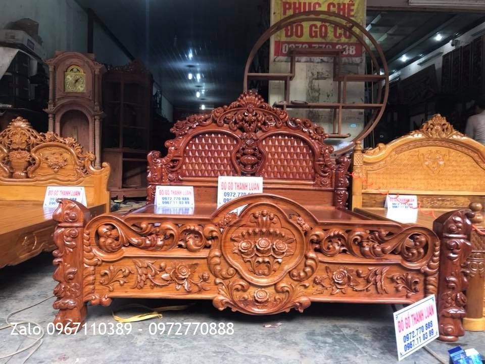 3 Giường Hồng Lu Uy Gỗ Hương Đỏ 1m8-2m. Khách Hải Phòng-