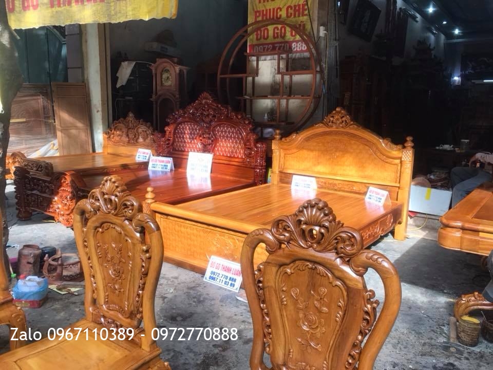 3 Giường Hồng Lu Uy Gỗ Hương Đỏ 1m8-2m. Khách Hải Phòng-