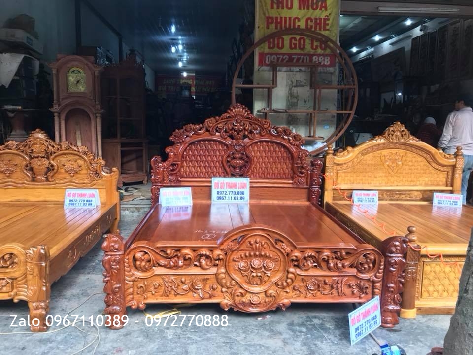 3 Giường Hồng Lu Uy Gỗ Hương Đỏ 1m8-2m. Khách Hải Phòng---