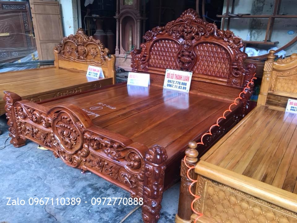 3 Giường Hồng Lu Uy Gỗ Hương Đỏ 1m8-2m. Khách Hải Phòng..