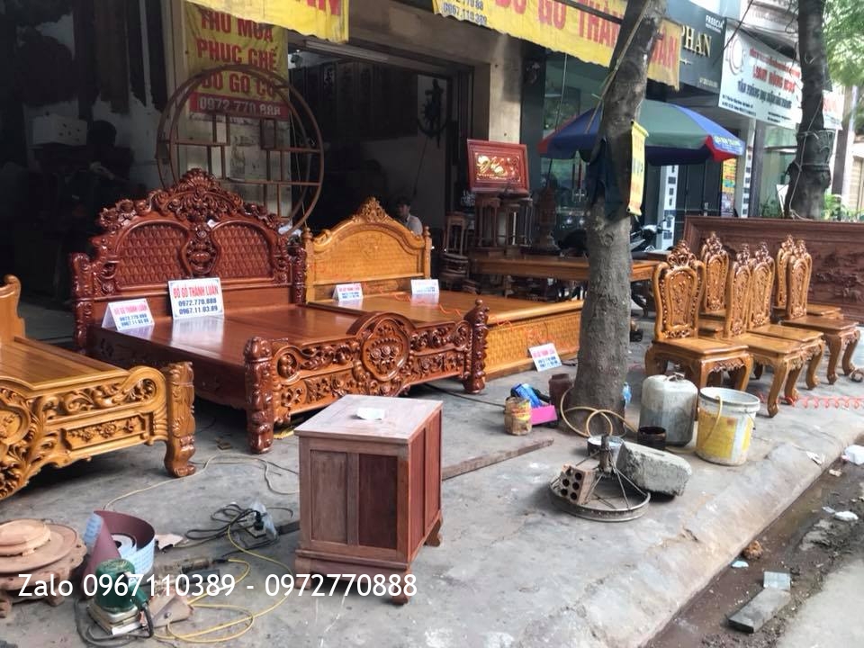 3 Giường Hồng Lu Uy Gỗ Hương Đỏ 1m8-2m. Khách Hải Phòng.
