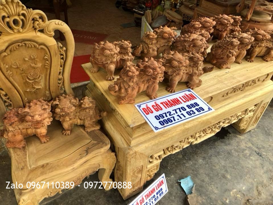 Kỳ Lân Mẫu Tử Gỗ Hương Đỏ Lào