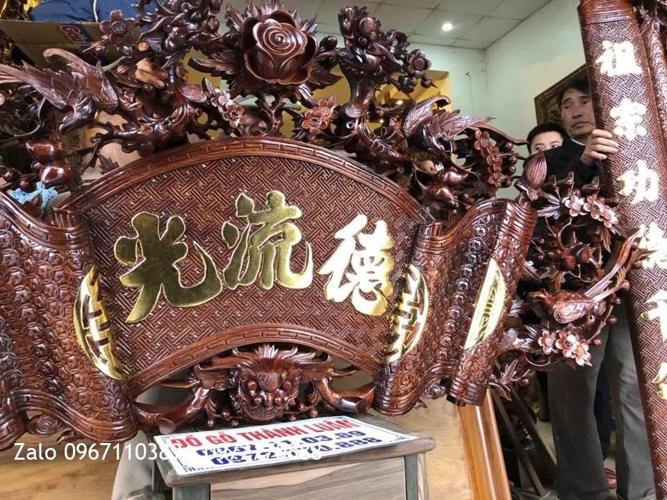 Cuốn Thư Câu Đối Gỗ Gụ Dát Vàng. Anh Phú Vĩnh Yên, Vĩnh Phúc