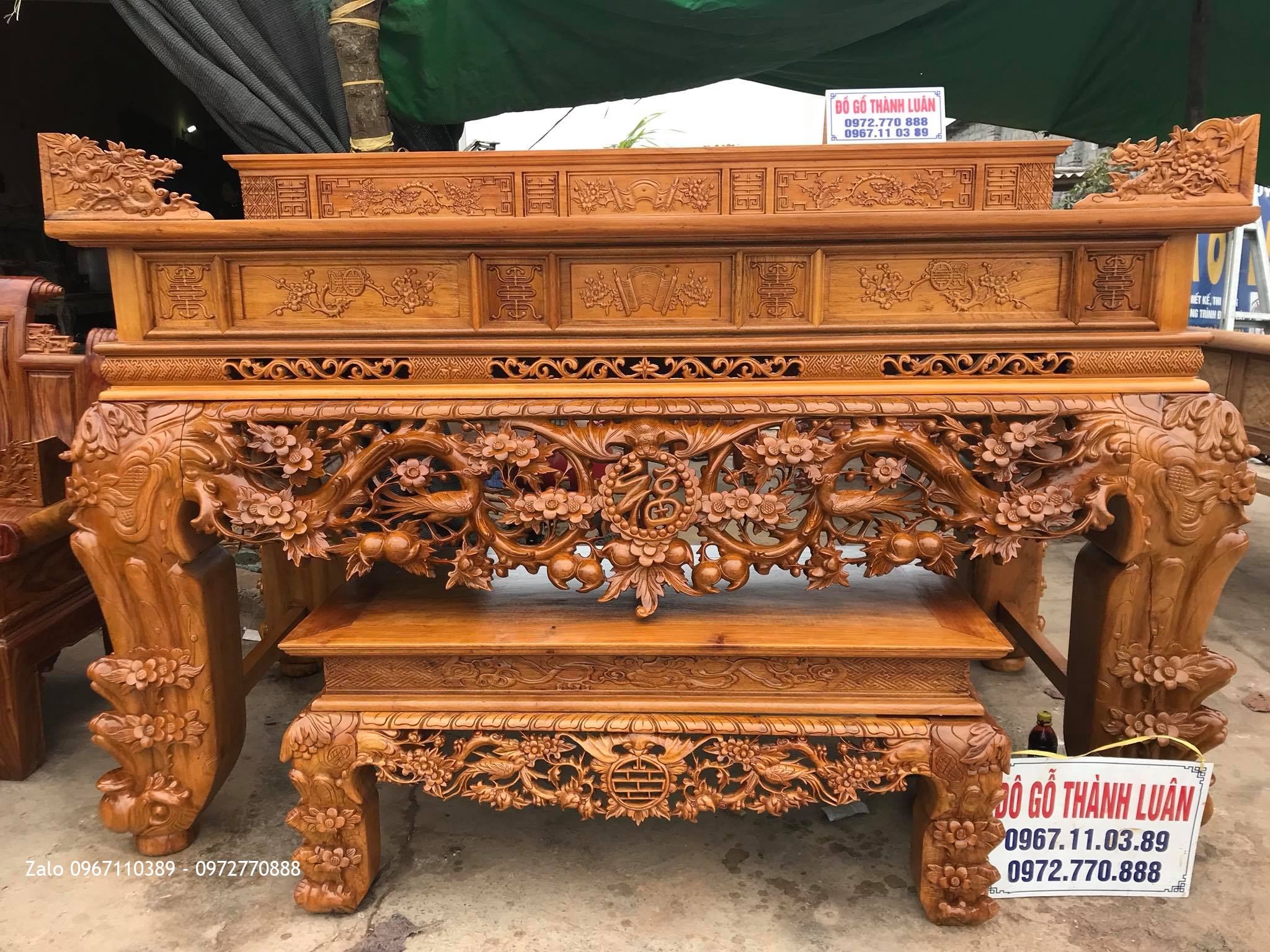 Bộ Sập Thờ Mai Điểu, Cuốn Thư Câu Đối Gỗ Gụ. A Lượng Thanh Liêm Hà Nam