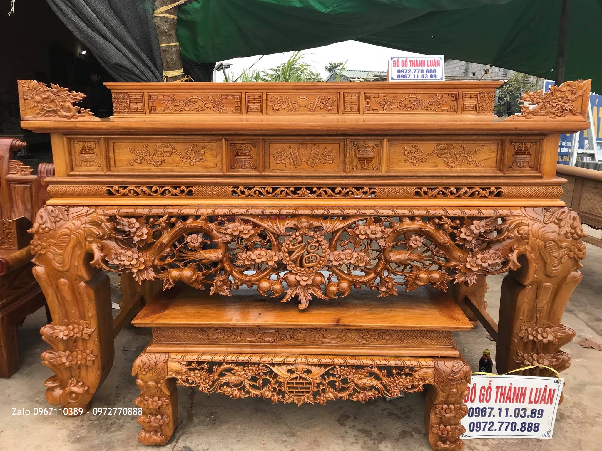 Bộ Sập Thờ Mai Điểu, Cuốn Thư Câu Đối Gỗ Gụ. A Lượng Thanh Liêm Hà Nam.