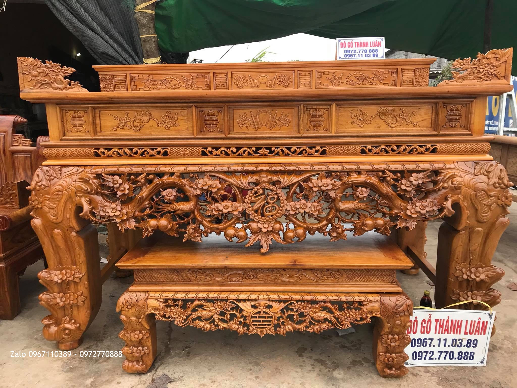 Bộ Sập Thờ Mai Điểu, Cuốn Thư Câu Đối Gỗ Gụ. A Lượng Thanh Liêm Hà Nam.