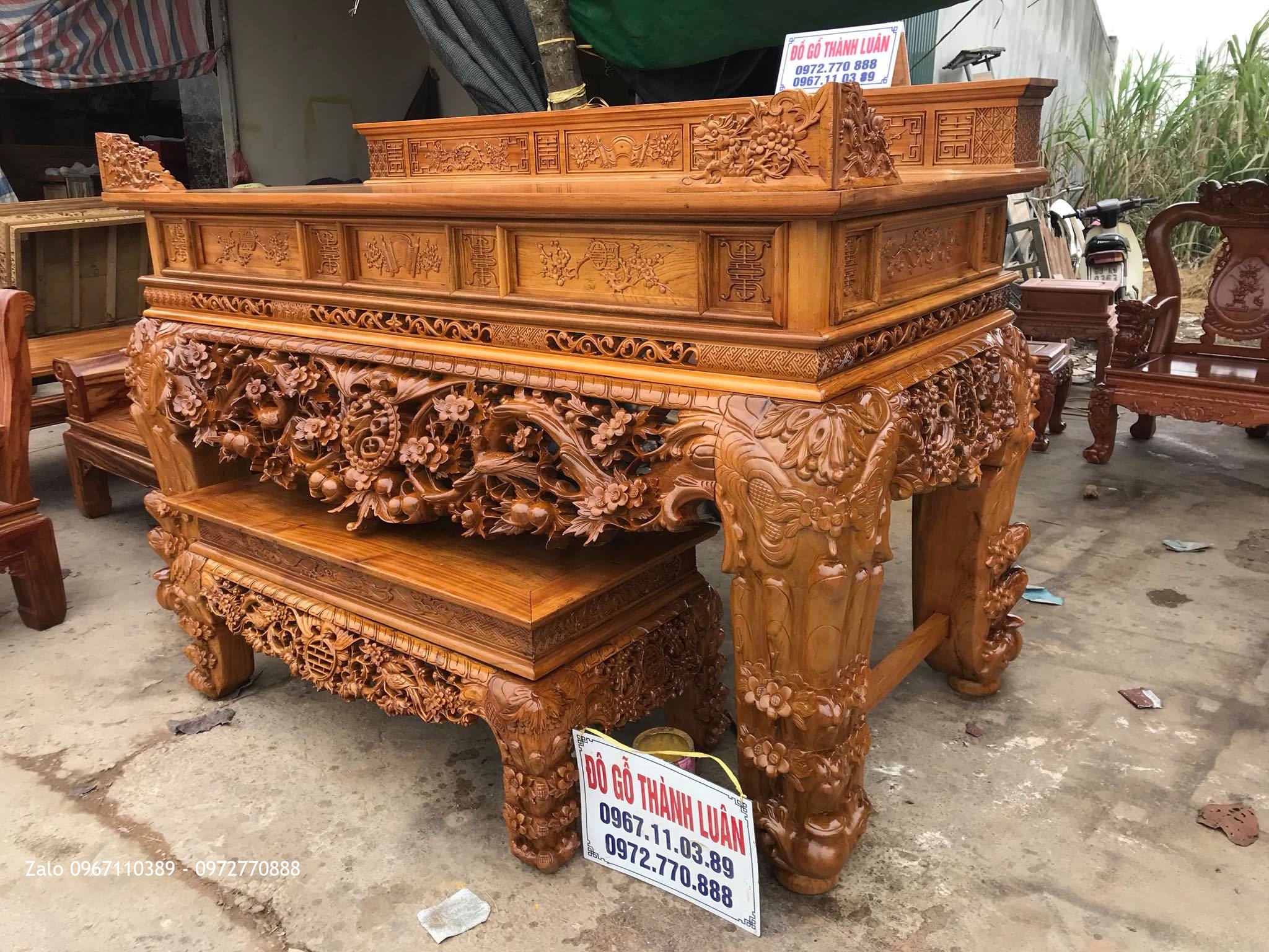 Bộ Sập Thờ Mai Điểu, Cuốn Thư Câu Đối Gỗ Gụ. A Lượng Thanh Liêm Hà Nam: