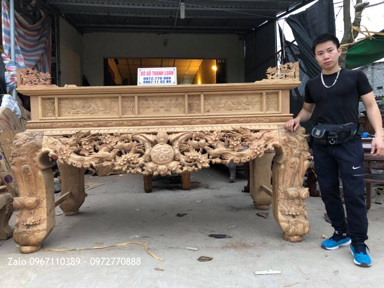 Sập Thờ Mai Điểu Gỗ Gụ. AC Cầu Dung Tuyên Quang.