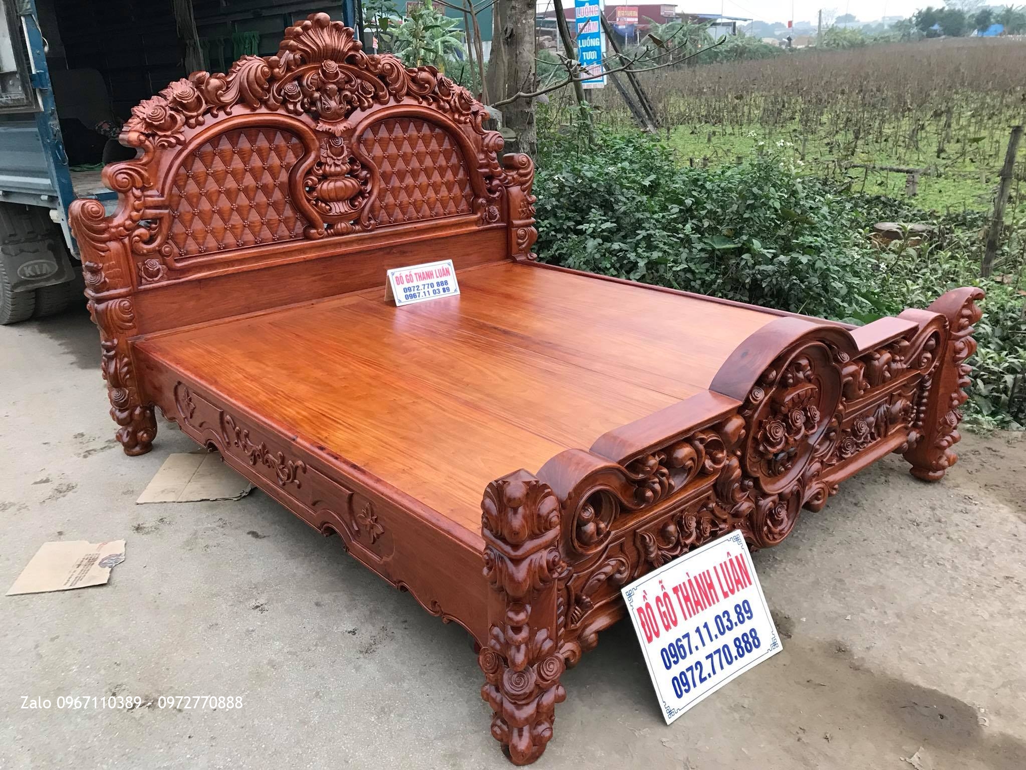Giường Hồng Lu-i Gỗ Hương Đỏ Lào VÍP. Chú Hải Lạng Sơn,