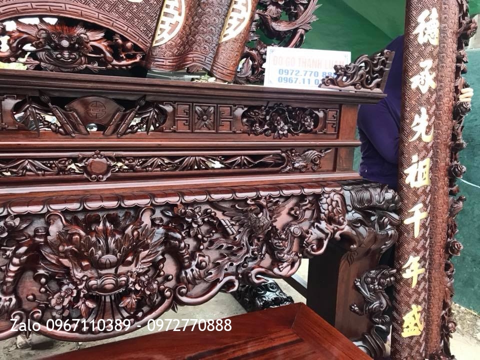 Sập Thờ Tứ Linh, Cuốn Thư Câu Đối Dát Vàng 9999. Khách Hà Nội,,