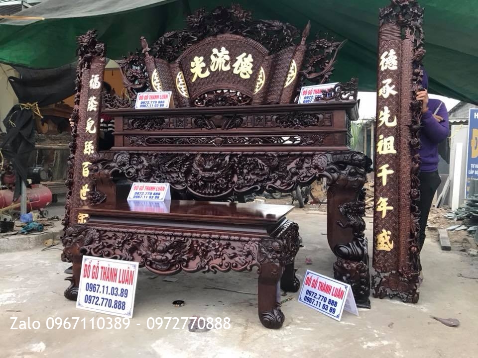 Sập Thờ Tứ Linh, Cuốn Thư Câu Đối Dát Vàng 9999. Khách Hà Nội,.