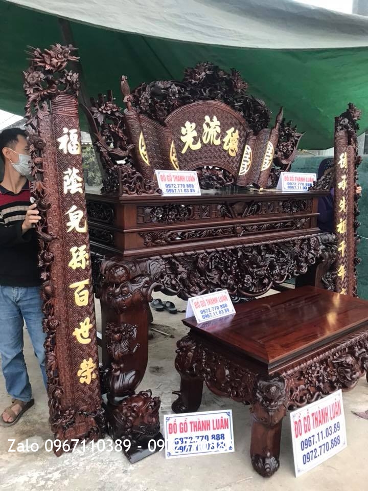 Sập Thờ Tứ Linh, Cuốn Thư Câu Đối Dát Vàng 9999. Khách Hà Nội,.