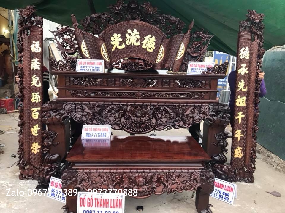 Sập Thờ Tứ Linh, Cuốn Thư Câu Đối Dát Vàng 9999. Khách Hà Nội,.