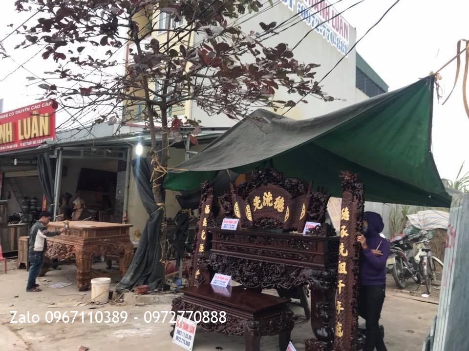 Sập Thờ Tứ Linh, Cuốn Thư Câu Đối Dát Vàng 9999. Khách Hà Nội.