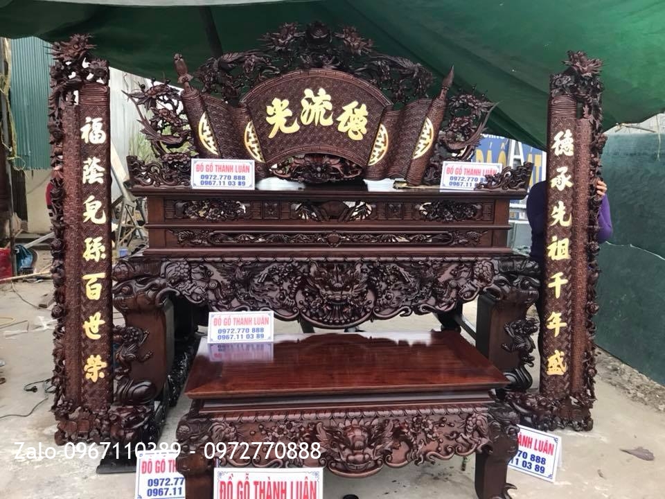 Sập Thờ Tứ Linh, Cuốn Thư Câu Đối Dát Vàng 9999. Khách Hà Nội.