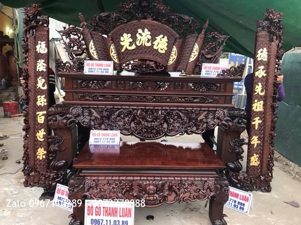 Sập Thờ Tứ Linh, Cuốn Thư Câu Đối Dát Vàng 9999. Khách Hà Nội..