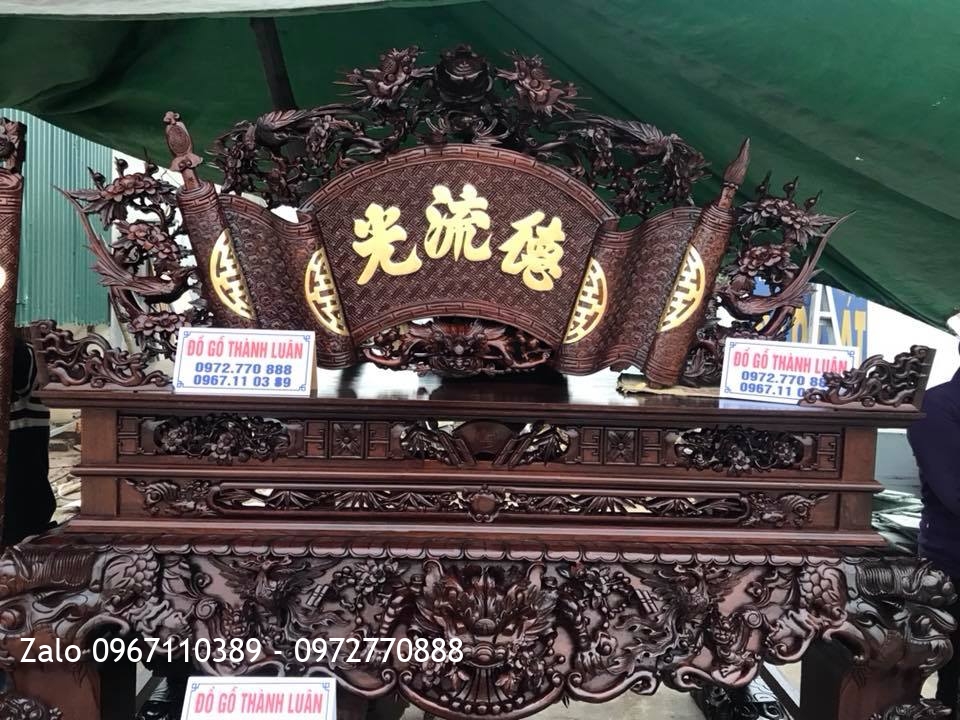 Sập Thờ Tứ Linh, Cuốn Thư Câu Đối Dát Vàng 9999. Khách Hà Nội.: